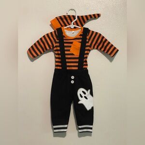 Orange and Black Striped Halloween themed outfit for infants 0-3 months NWOT